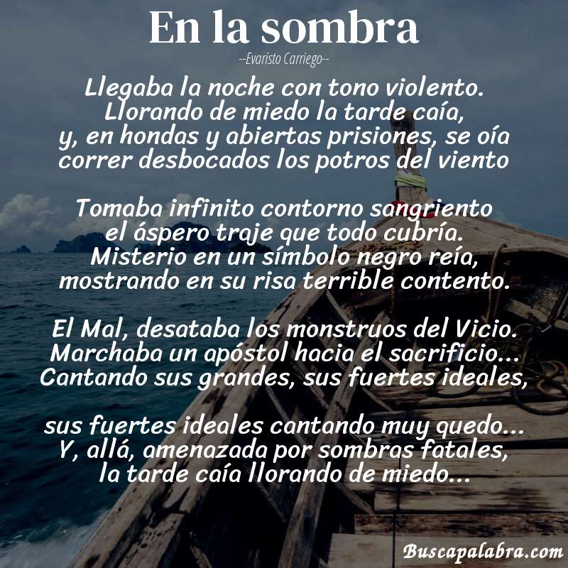 Poema En la sombra de Evaristo Carriego con fondo de barca