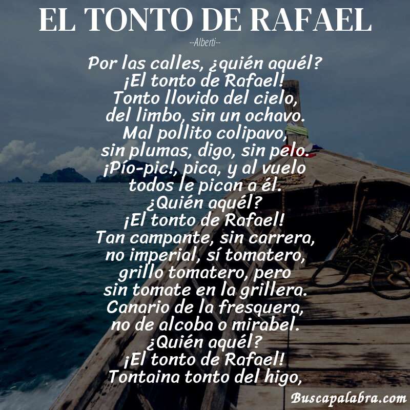 Poema EL TONTO DE RAFAEL de Alberti con fondo de barca