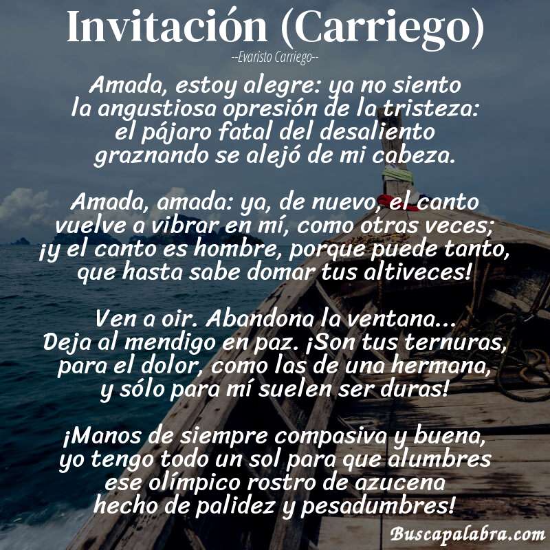 Poema Invitación (Carriego) de Evaristo Carriego con fondo de barca
