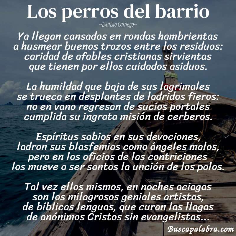 Poema Los perros del barrio de Evaristo Carriego con fondo de barca