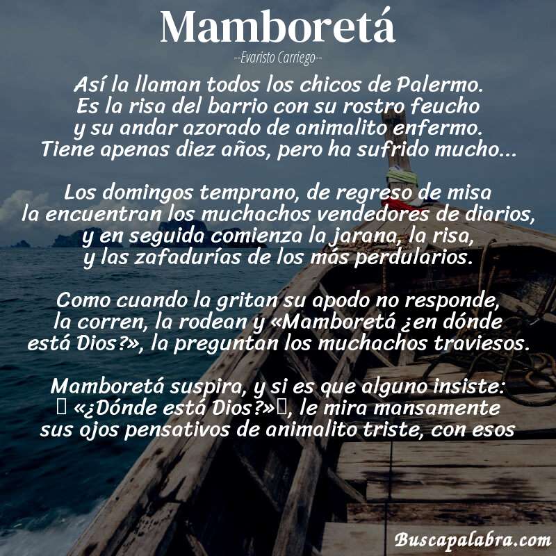 Poema Mamboretá de Evaristo Carriego con fondo de barca