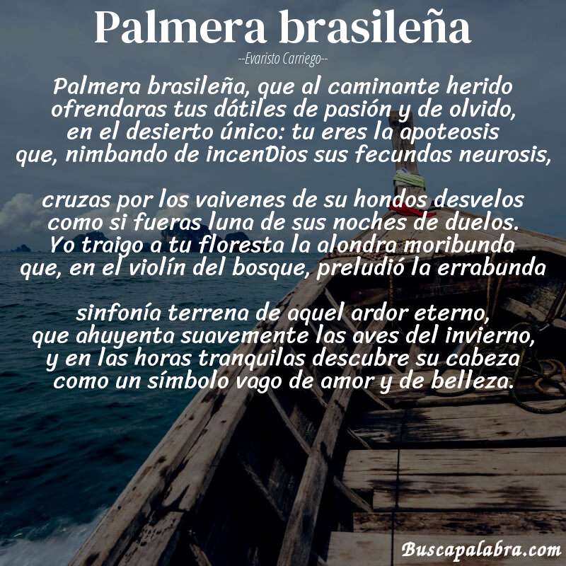Poema Palmera brasileña de Evaristo Carriego con fondo de barca
