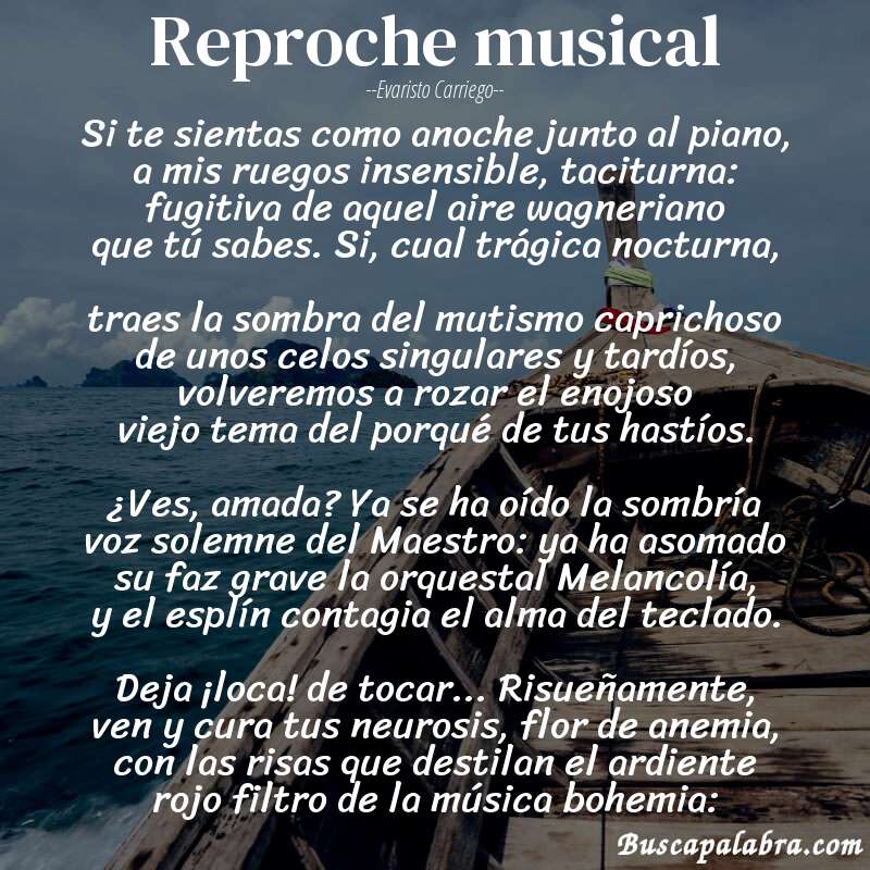 Poema Reproche musical de Evaristo Carriego con fondo de barca