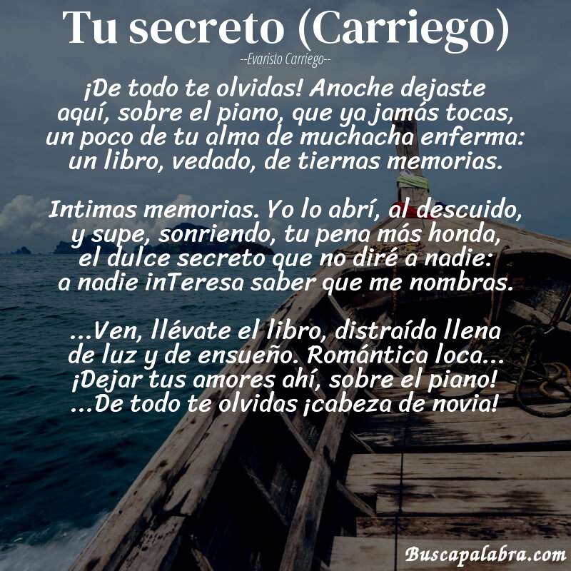 Poema Tu secreto (Carriego) de Evaristo Carriego con fondo de barca