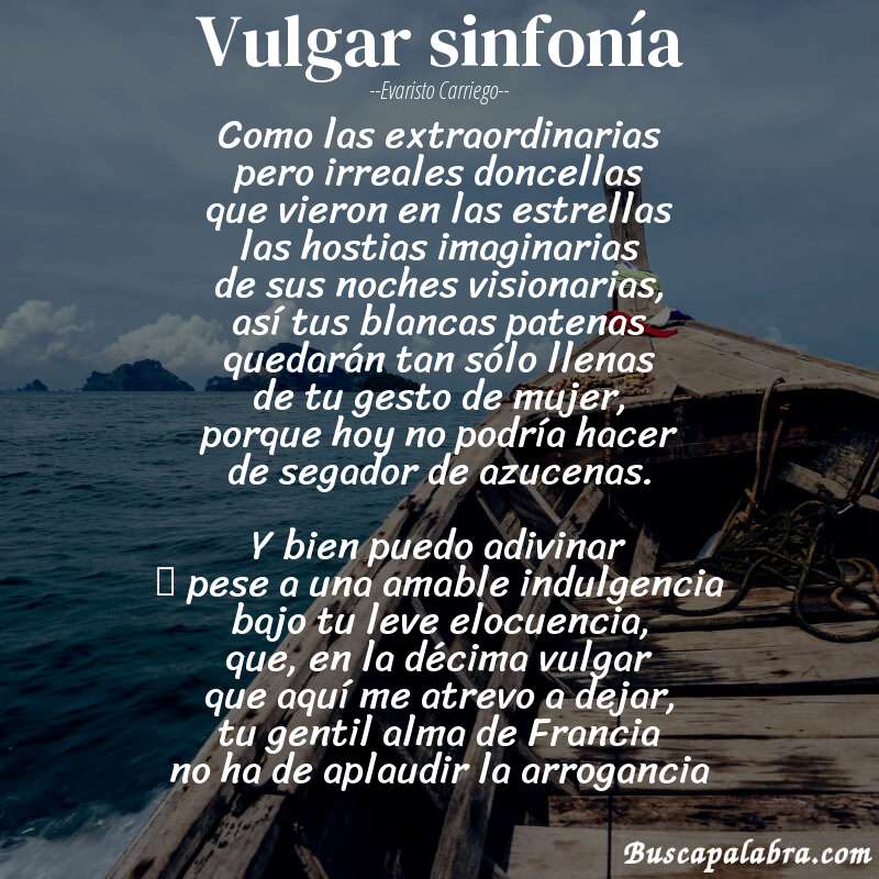Poema Vulgar sinfonía de Evaristo Carriego con fondo de barca