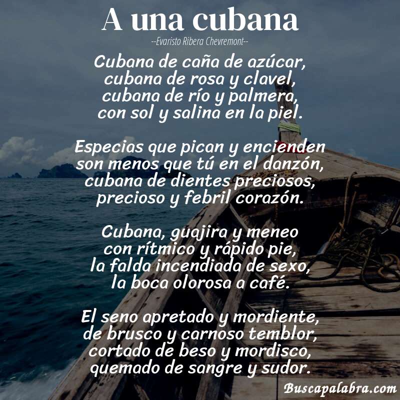 Poema a una cubana de Evaristo Ribera Chevremont con fondo de barca