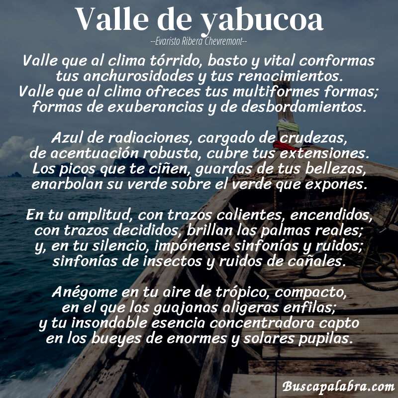 Poema valle de yabucoa de Evaristo Ribera Chevremont con fondo de barca