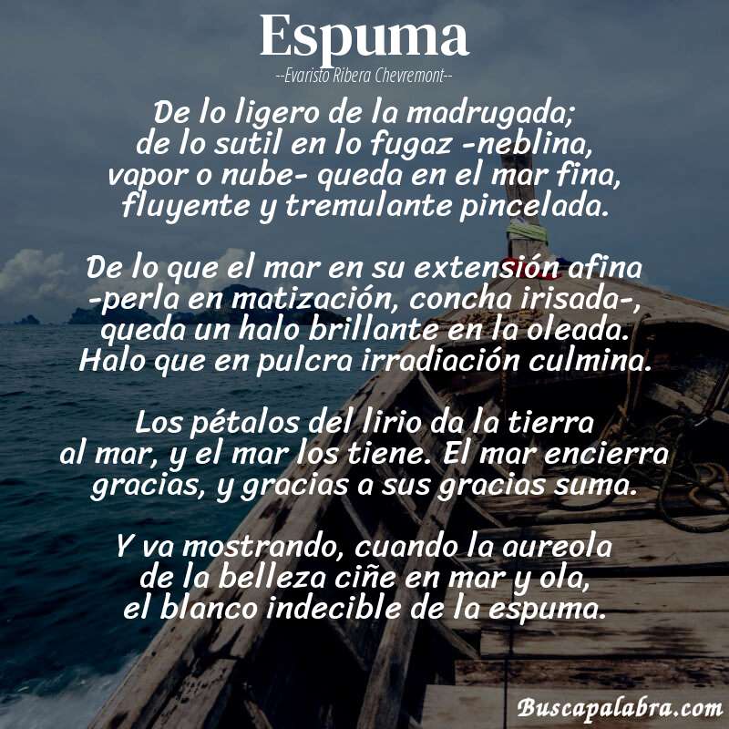 Poema espuma de Evaristo Ribera Chevremont con fondo de barca