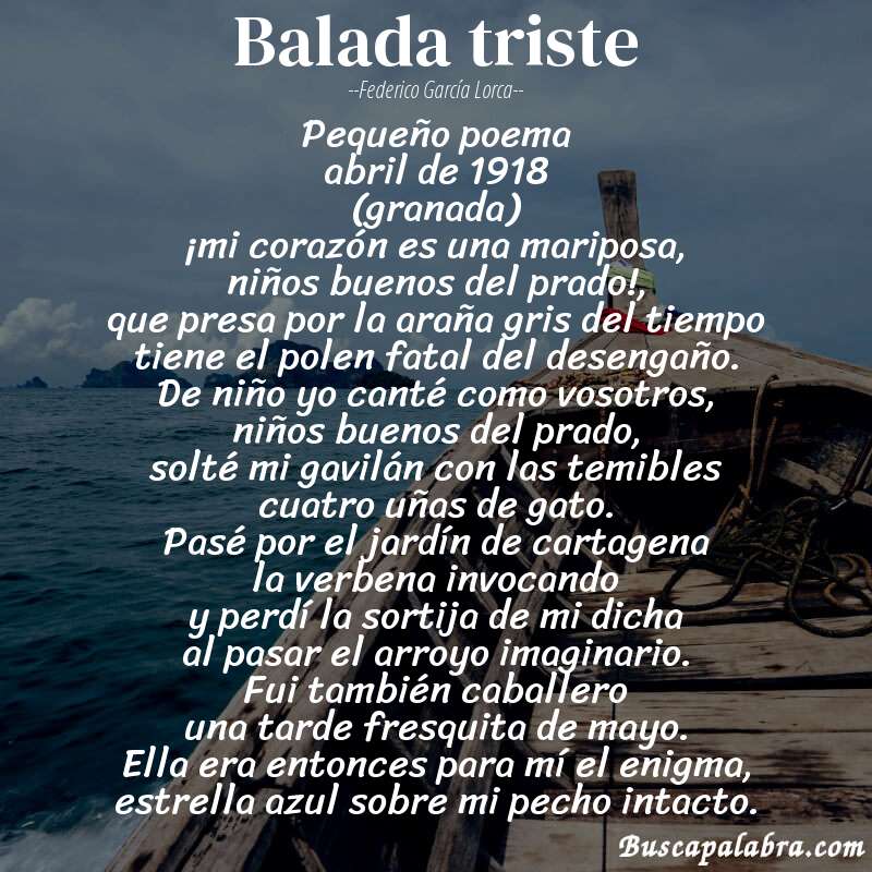 Poema balada triste de Federico García Lorca con fondo de barca