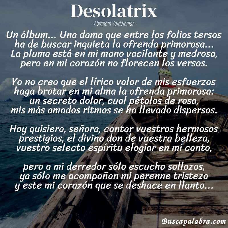 Poema Desolatrix de Abraham Valdelomar con fondo de barca