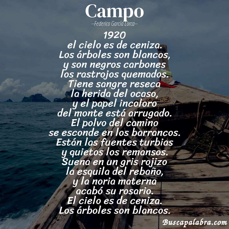 Poema campo de Federico García Lorca con fondo de barca
