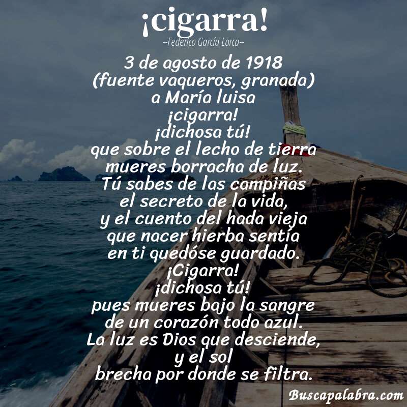 Poema ¡cigarra! de Federico García Lorca con fondo de barca