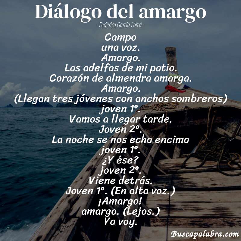 Poema diálogo del amargo de Federico García Lorca con fondo de barca