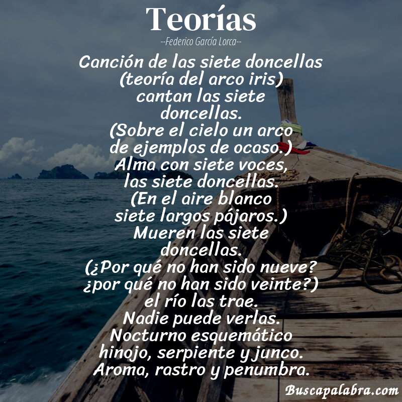 Poema teorías de Federico García Lorca con fondo de barca