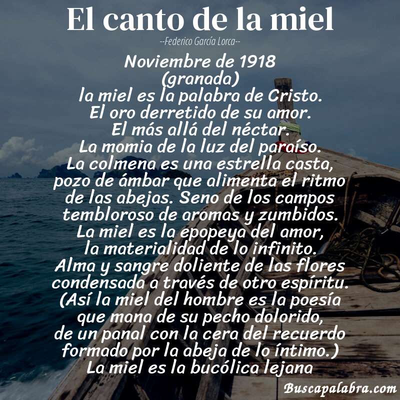 Poema el canto de la miel de Federico García Lorca con fondo de barca