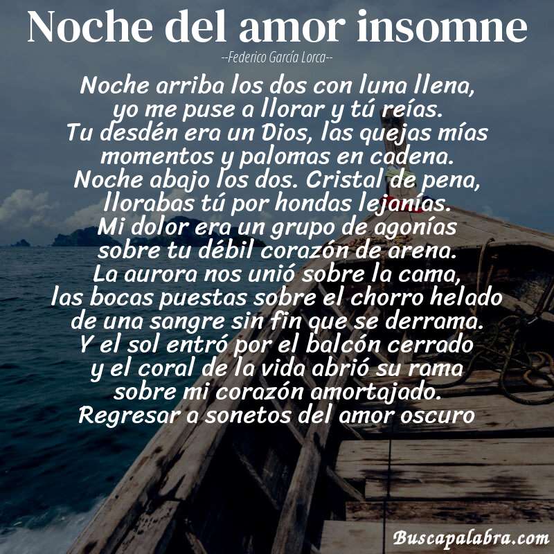 Poema noche del amor insomne de Federico García Lorca con fondo de barca