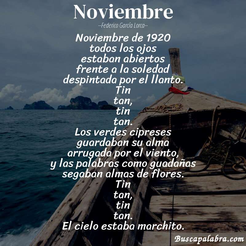 Poema noviembre de Federico García Lorca con fondo de barca