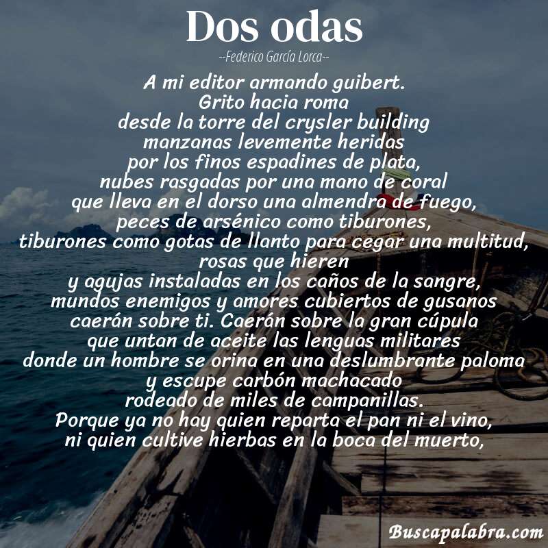 Poema dos odas de Federico García Lorca con fondo de barca