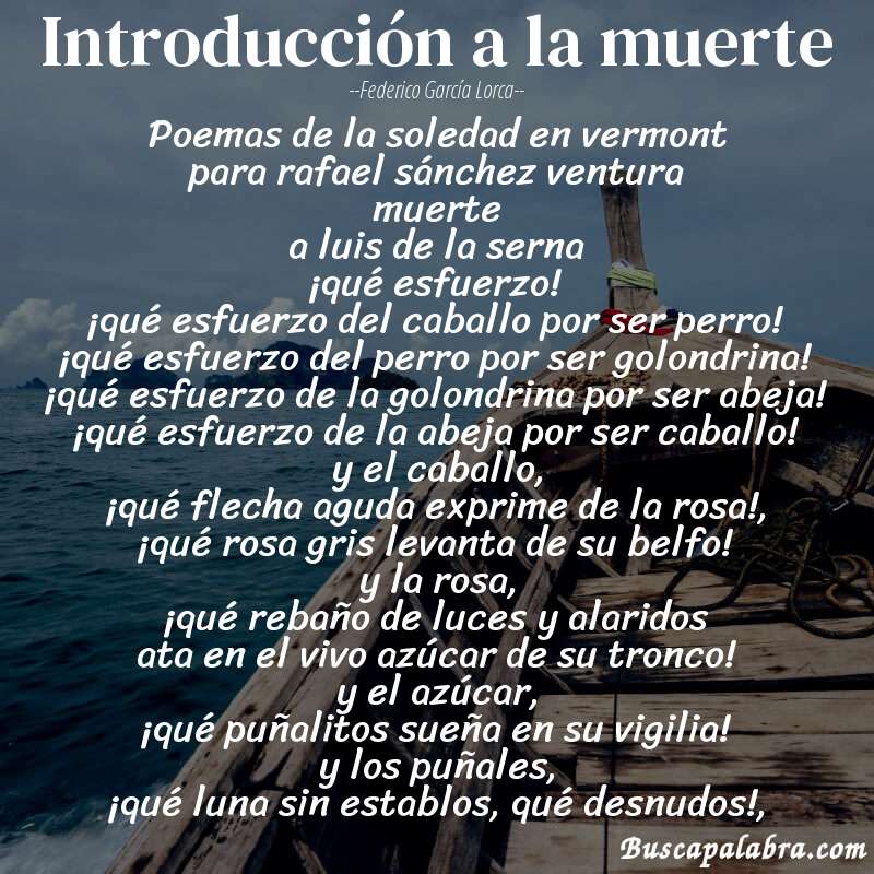Poema introducción a la muerte de Federico García Lorca con fondo de barca