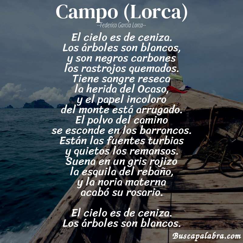 Poema Campo (Lorca) de Federico García Lorca con fondo de barca