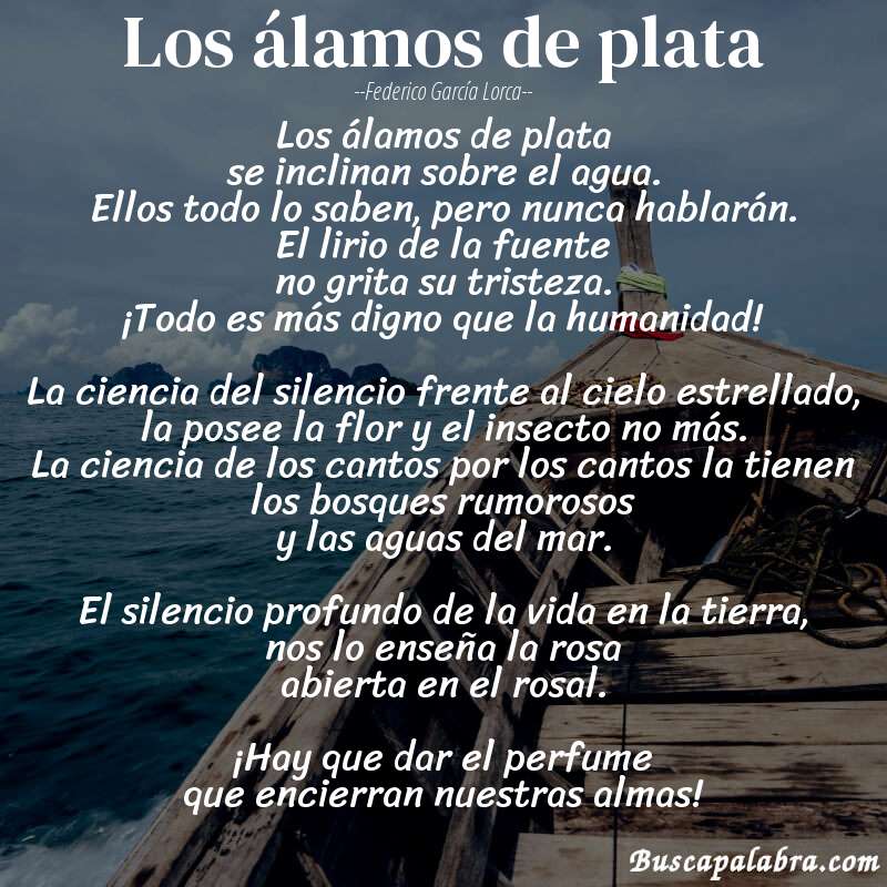 Poema Los álamos de plata de Federico García Lorca con fondo de barca