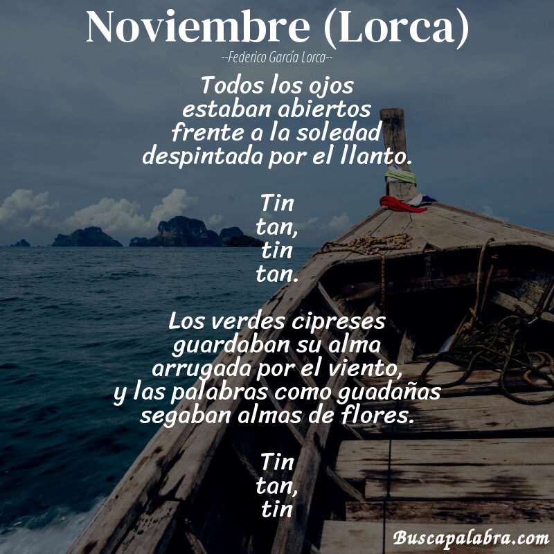 Poema Noviembre (Lorca) de Federico García Lorca con fondo de barca