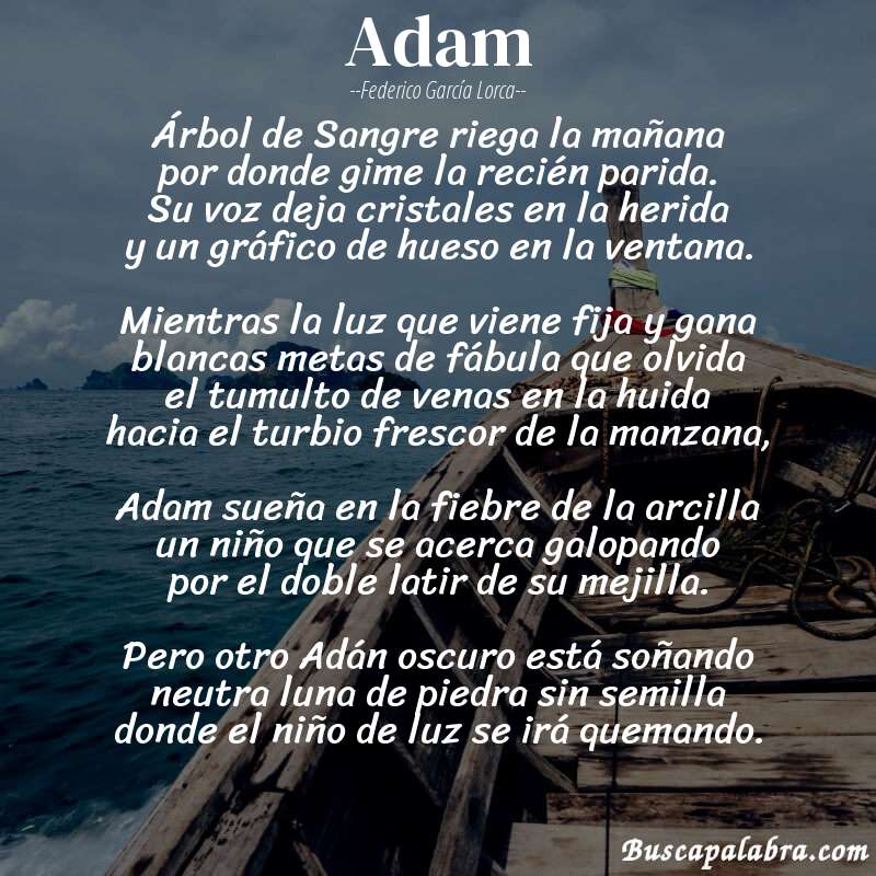 Poema Adam de Federico García Lorca con fondo de barca