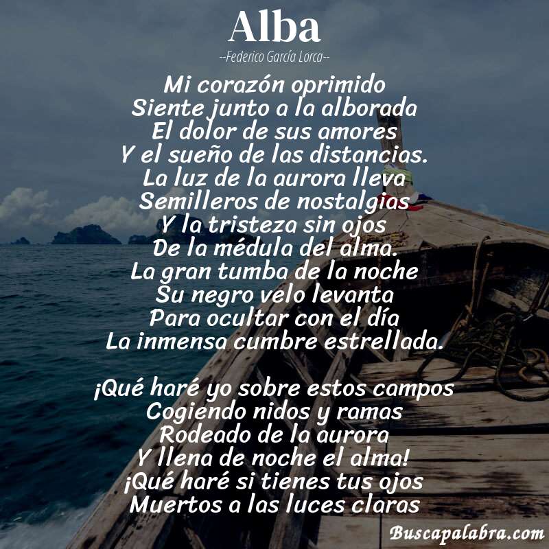 Poema Alba de Federico García Lorca con fondo de barca