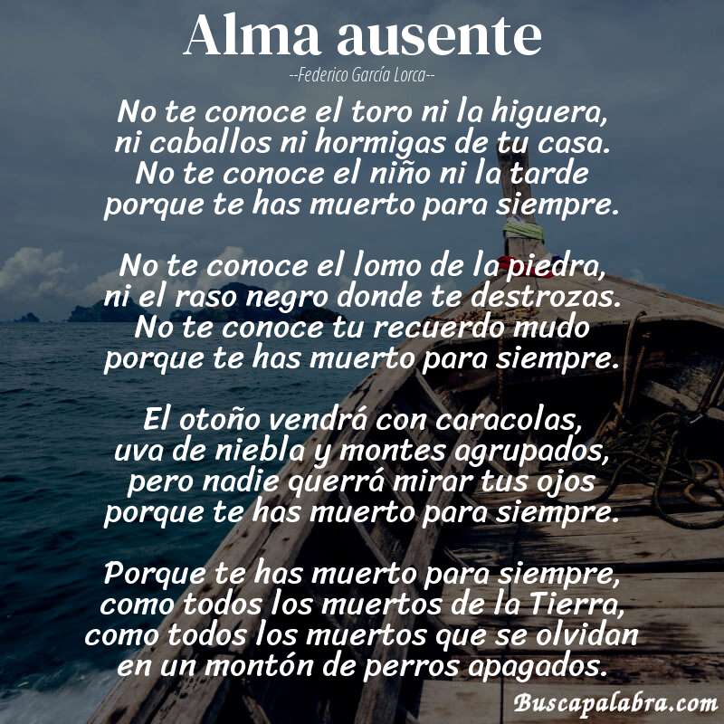 Poema Alma ausente de Federico García Lorca con fondo de barca