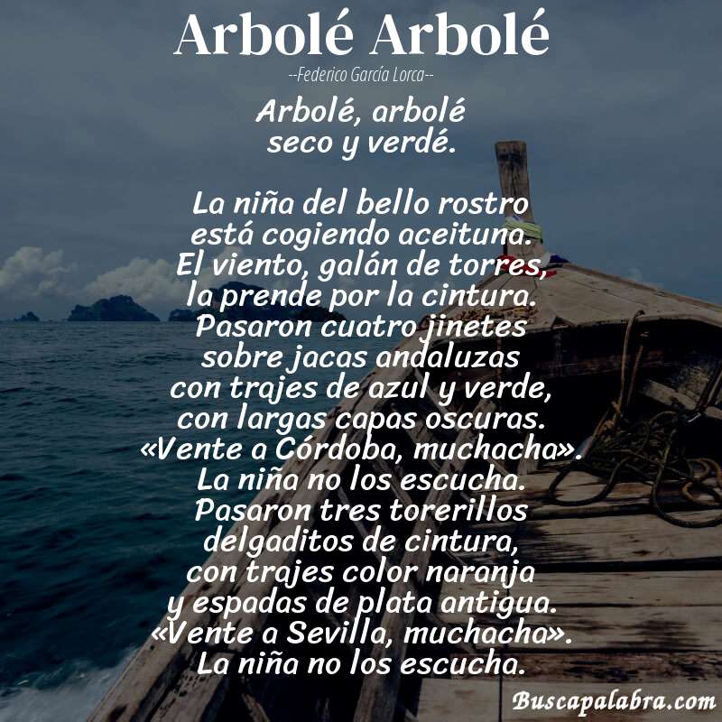 Poema Arbolé Arbolé de Federico García Lorca con fondo de barca