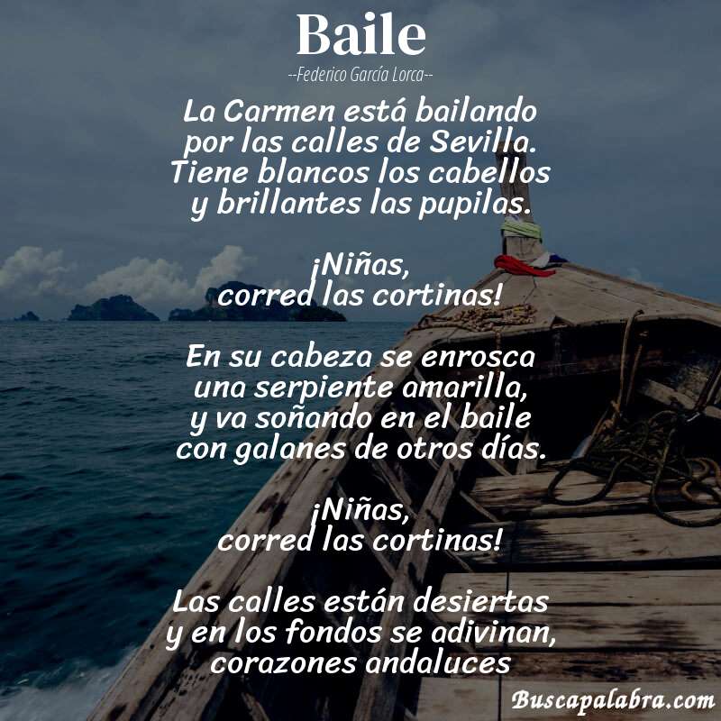 Poema Baile de Federico García Lorca con fondo de barca