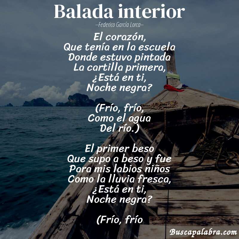 Poema Balada interior de Federico García Lorca con fondo de barca