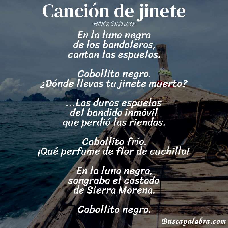 Poema Canción de jinete de Federico García Lorca con fondo de barca