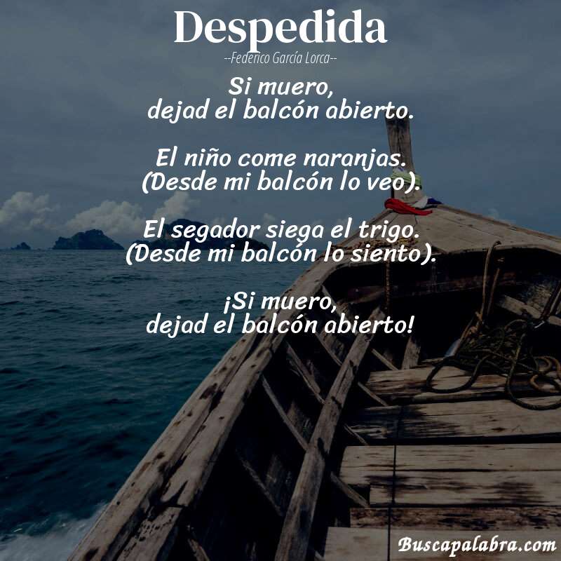 Poema Despedida de Federico García Lorca con fondo de barca