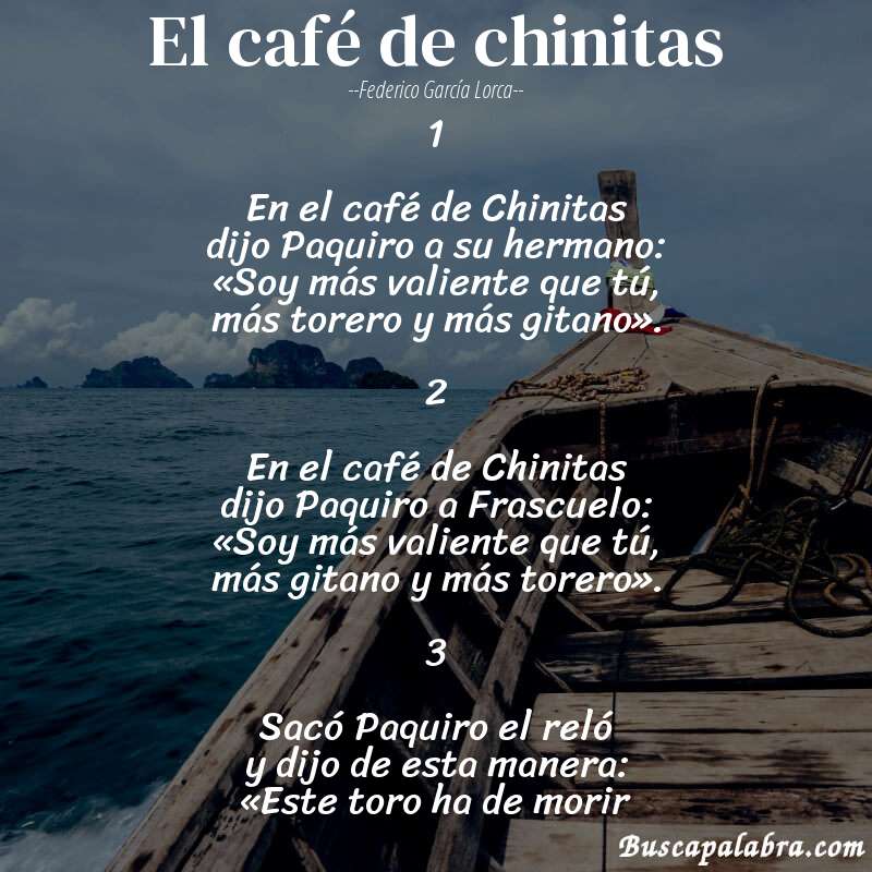 Poema El café de chinitas de Federico García Lorca con fondo de barca