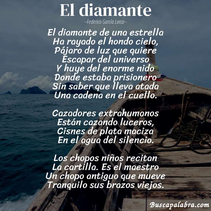 Poema El diamante de Federico García Lorca con fondo de barca