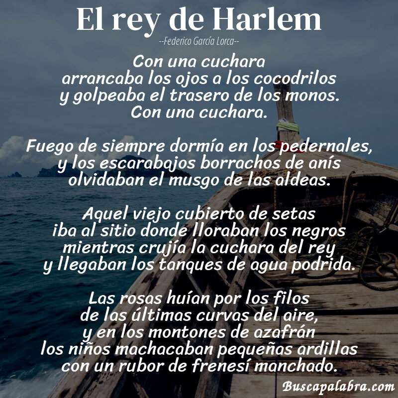 Poema El rey de Harlem de Federico García Lorca con fondo de barca