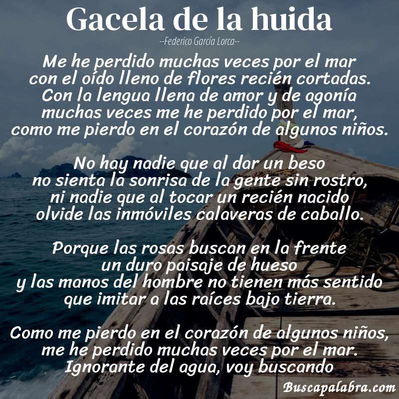 Poema Gacela de la huida de Federico García Lorca con fondo de barca
