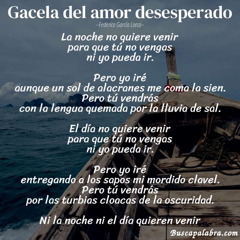 Poema Gacela del amor desesperado de Federico García Lorca con fondo de barca
