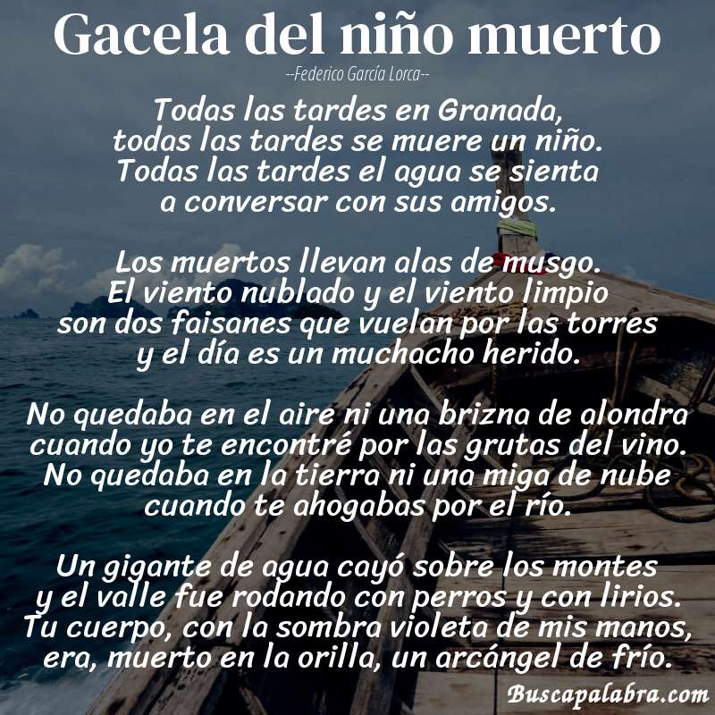 Poema Gacela del niño muerto de Federico García Lorca con fondo de barca