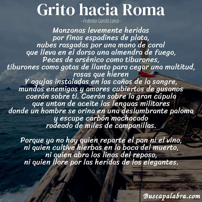 Poema Grito hacia Roma de Federico García Lorca con fondo de barca