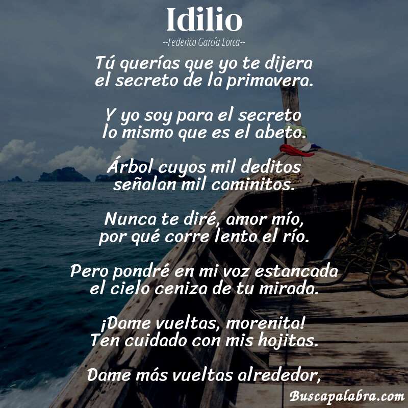 Poema Idilio de Federico García Lorca con fondo de barca