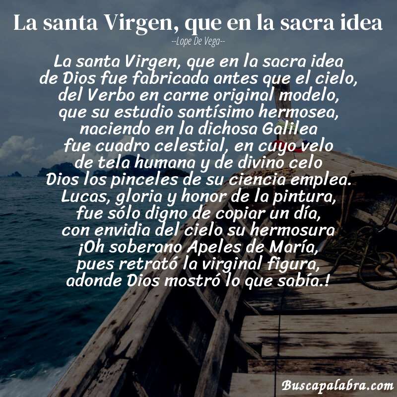 Poema La santa Virgen, que en la sacra idea de Lope de Vega con fondo de barca