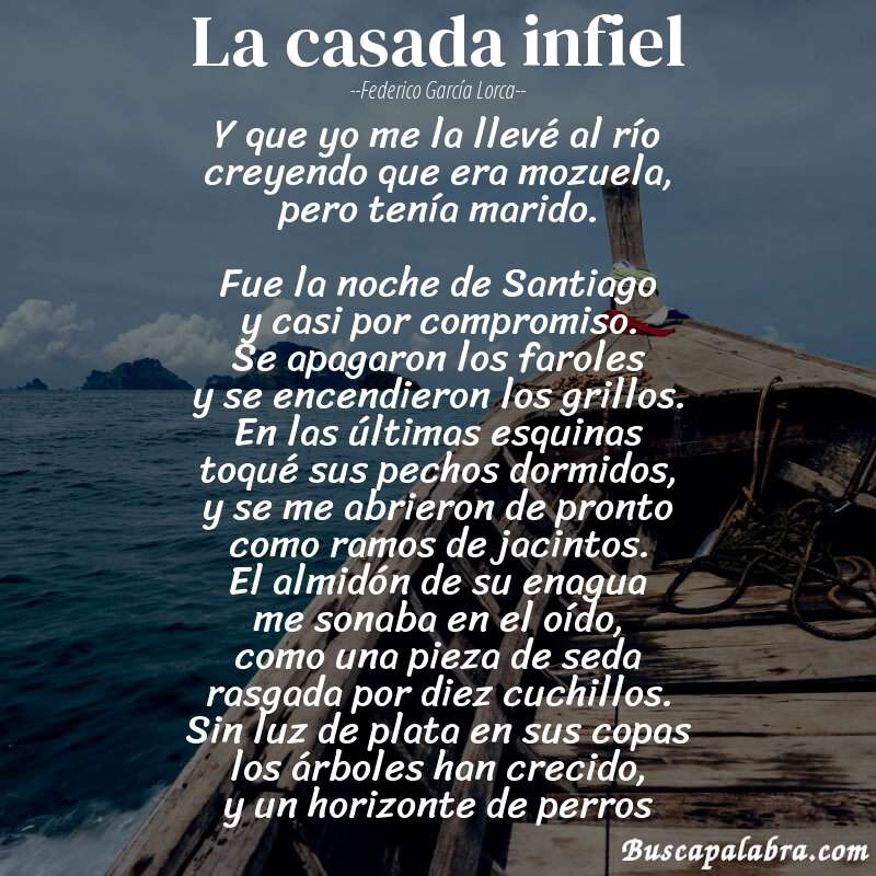 Poema La casada infiel de Federico García Lorca con fondo de barca