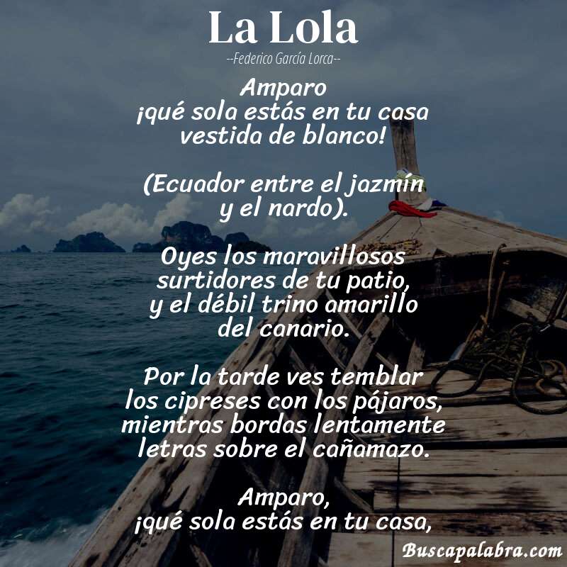 Poema La Lola de Federico García Lorca con fondo de barca