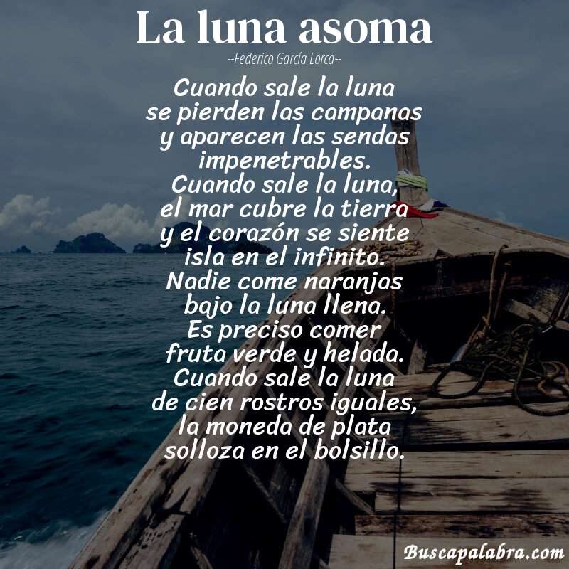 Poema La luna asoma de Federico García Lorca con fondo de barca