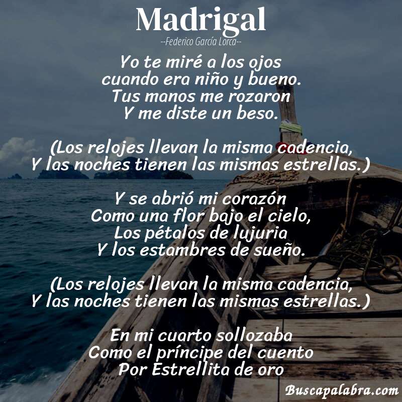 Poema Madrigal de Federico García Lorca con fondo de barca