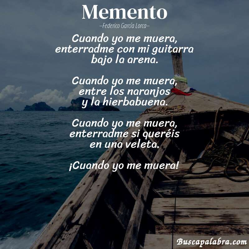 Poema Memento de Federico García Lorca con fondo de barca