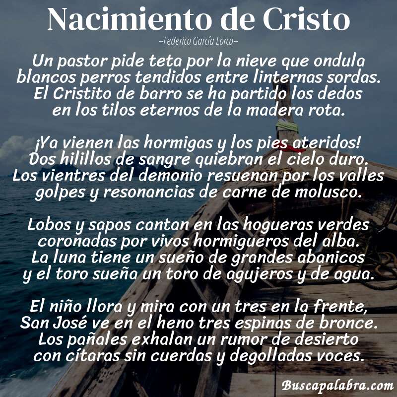 Poema Nacimiento de Cristo de Federico García Lorca con fondo de barca