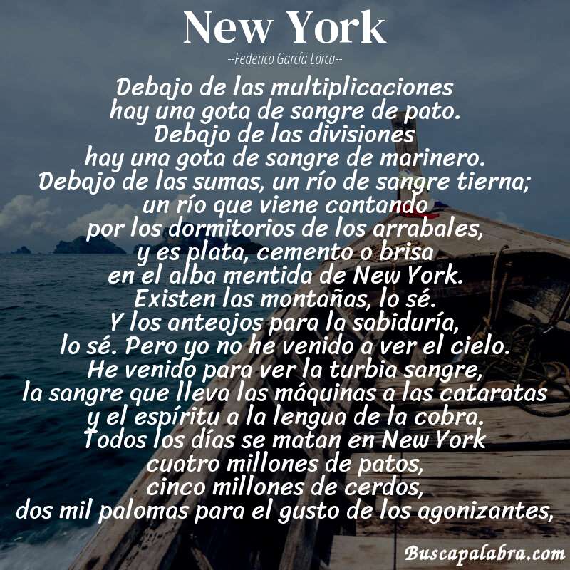 Poema New York de Federico García Lorca con fondo de barca